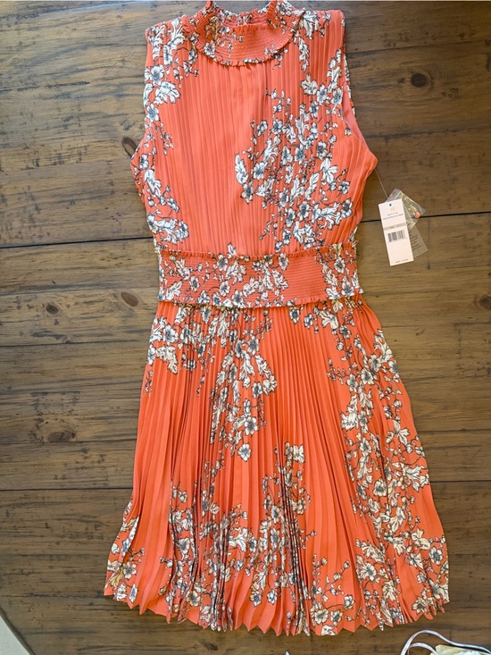 Nanette Lepore Dresses & Skirts - Nanette Leopore Floral Pleated Coral Women’s Dress with Smocked Waist